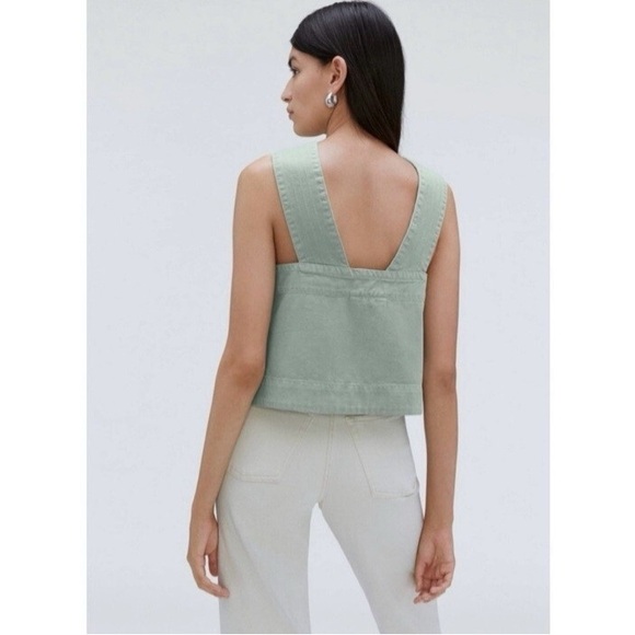 Everlane The Cross Front Apron Top 100% organic cotton in Sage Green  Size M - Picture 2 of 12